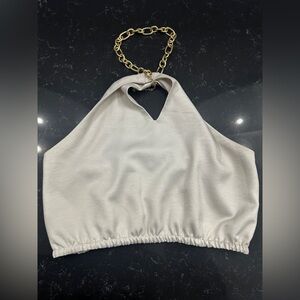 109. Meshki Cream Top with Gold Accents
